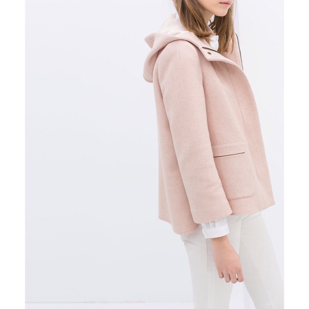 Zara Blush Hooded Zip Up Coat